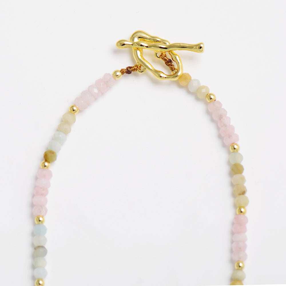 MantraChakra Rose Quartz and Amazonite Beaded Necklace