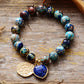 Handmade Natural Imperial Jasper Stretch Bracelet with Gold Charms - 18-18.5cm