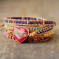 Handmade Natural Imperial Jasper Heart Shaped Leather Bracelet - 32.5 Inches + 3 Closures