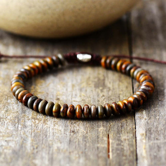 Handmade Natural Jasper Bamboo Leaf Stone Disc Bracelet