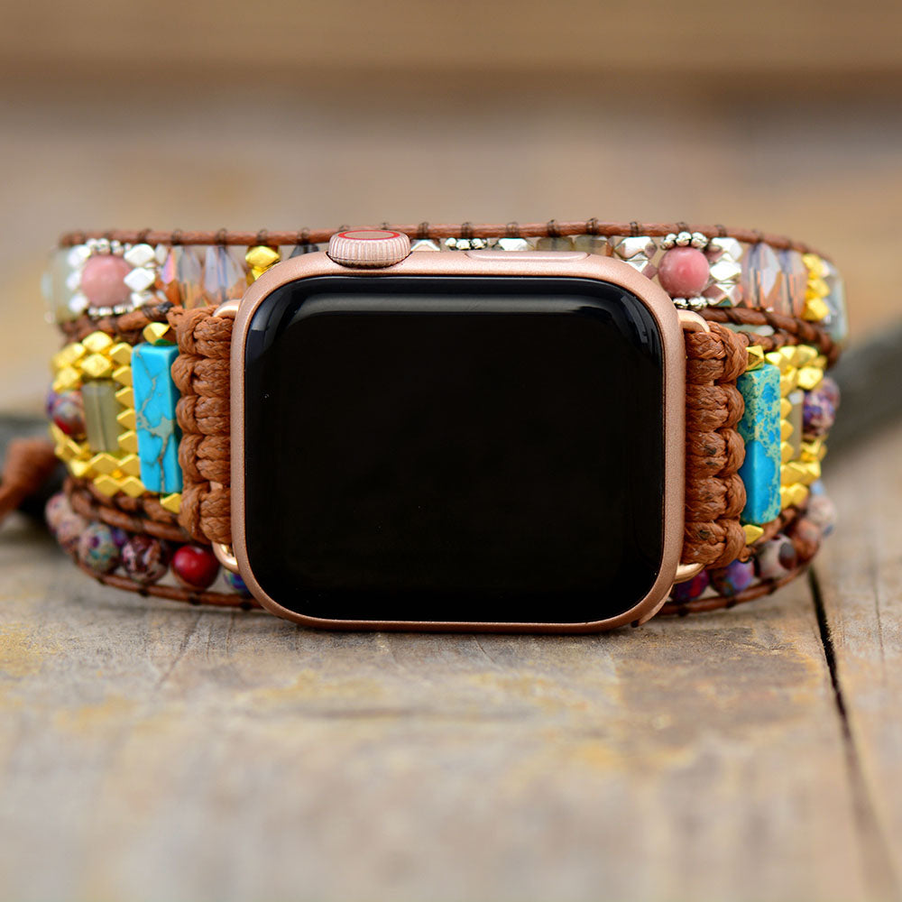 Handmade Jasper and Rhodonite Apple Watch Straps with Vegan Rope