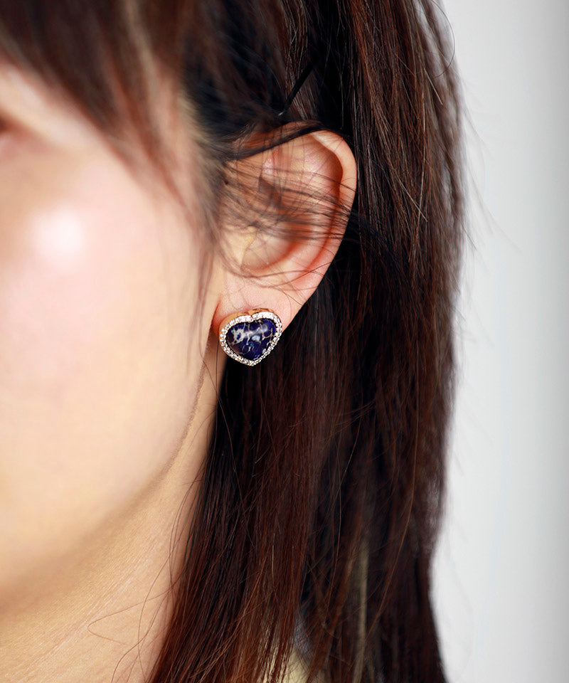 Handmade Lapis Lazuli & Crystal Heart Shaped Earrings