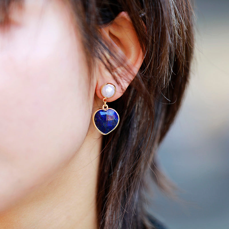 Handmade Lapis Lazuli Heart Shaped Stud Earrings