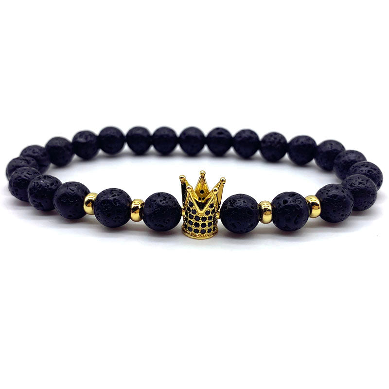 Luxury Crown with Lava Stone Bracelet