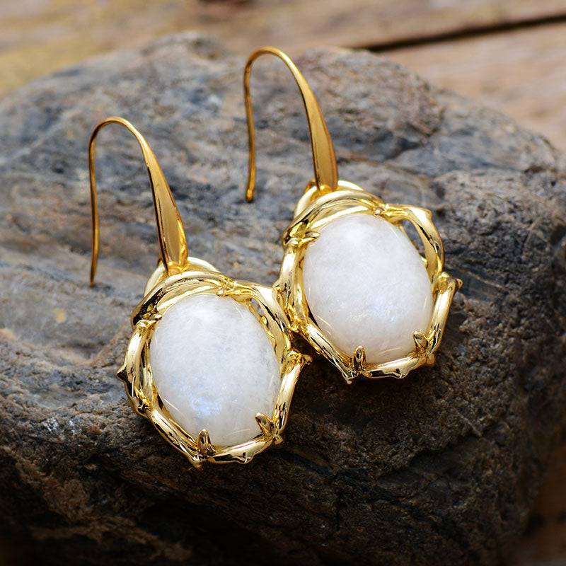 Luxury Handmade Moonstone and Gold Tone Earrings