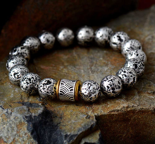 Handmade Metal Lava Stone Bracelet - 10MM Beads