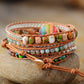 Handmade Mixed Natural Jasper Stones and Leather Bracelet - 32.5 Inches + 3 Closures