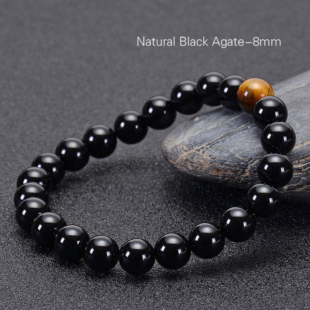 Bracelet Black shops Onyx & Tiger Eye, beaded natural stone - Black