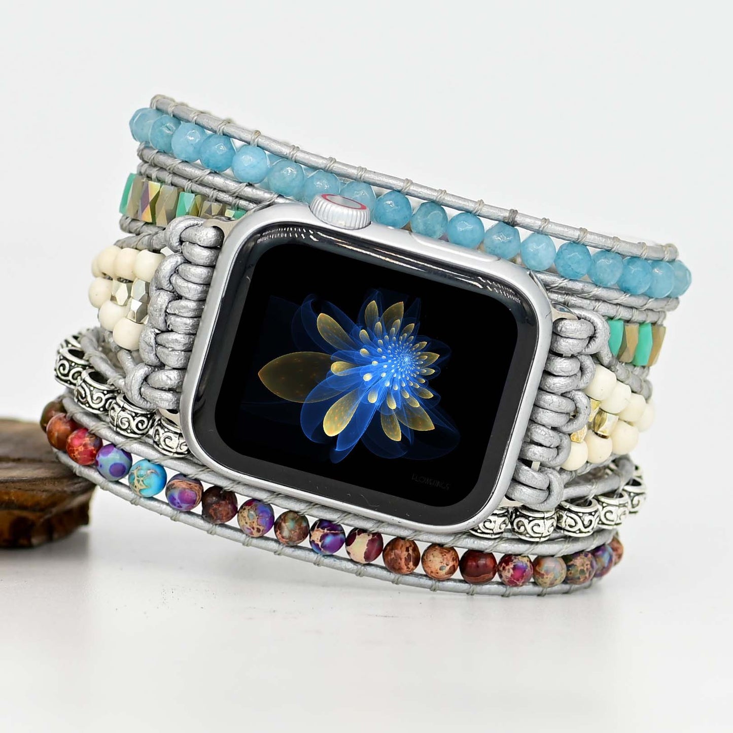 Handmade Natural Jasper and Hematite Apple Watch Bracelet