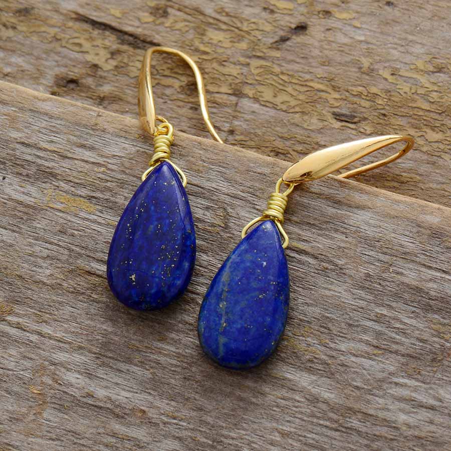 Handmade Natural Lapis Lazuli Teardrop Dangle Earrings