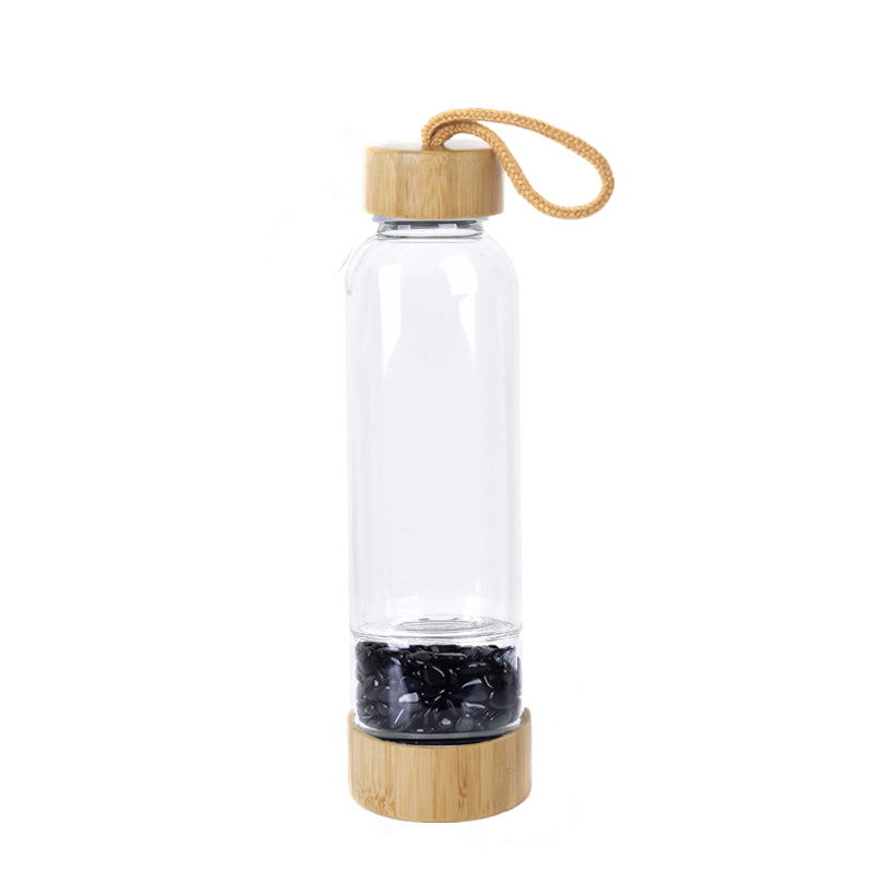 Crystal Infused Bamboo Water Bottle with Natural Obsidian Stone - Stay Hydrated 💧