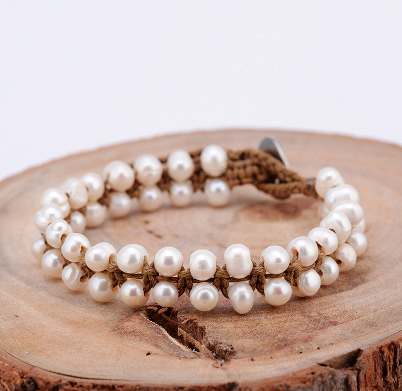 Handmade Freshwater Pearl String Knotted Bracelet