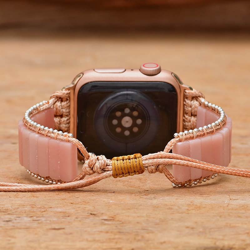 Handmade Pink Opal Apple Watch Bracelet with Wax Rope