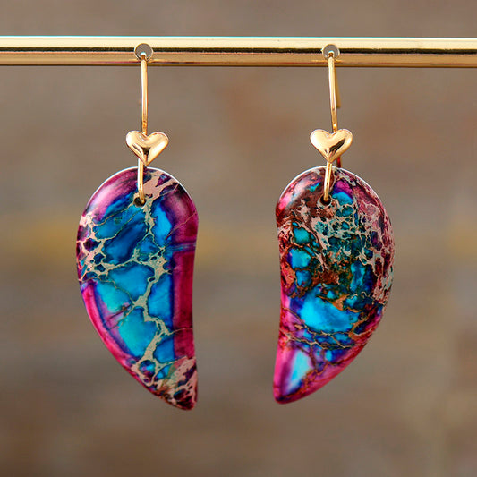 Handmade Purple Imperial Jasper Heart Dangle Earrings