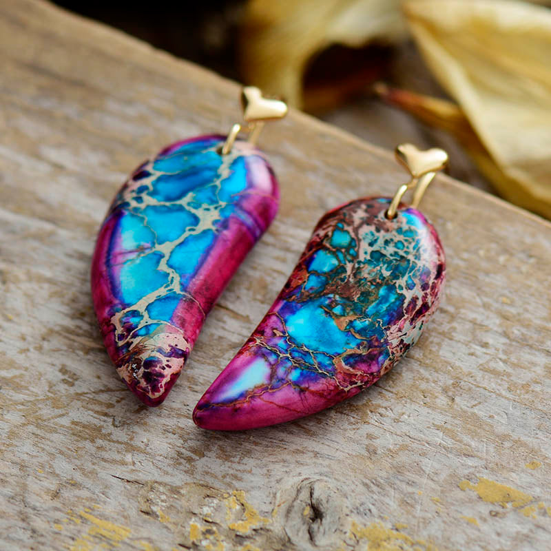 Handmade Purple Imperial Jasper Heart Dangle Earrings