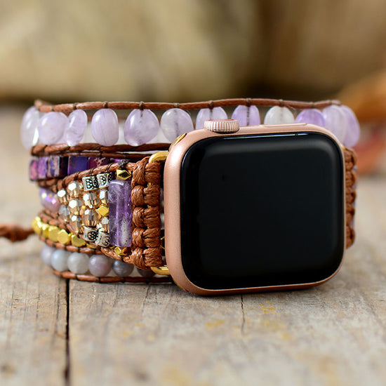Handmade Natural Purple Jade Apple Watch Band 5 Wrap 3845MM Plate