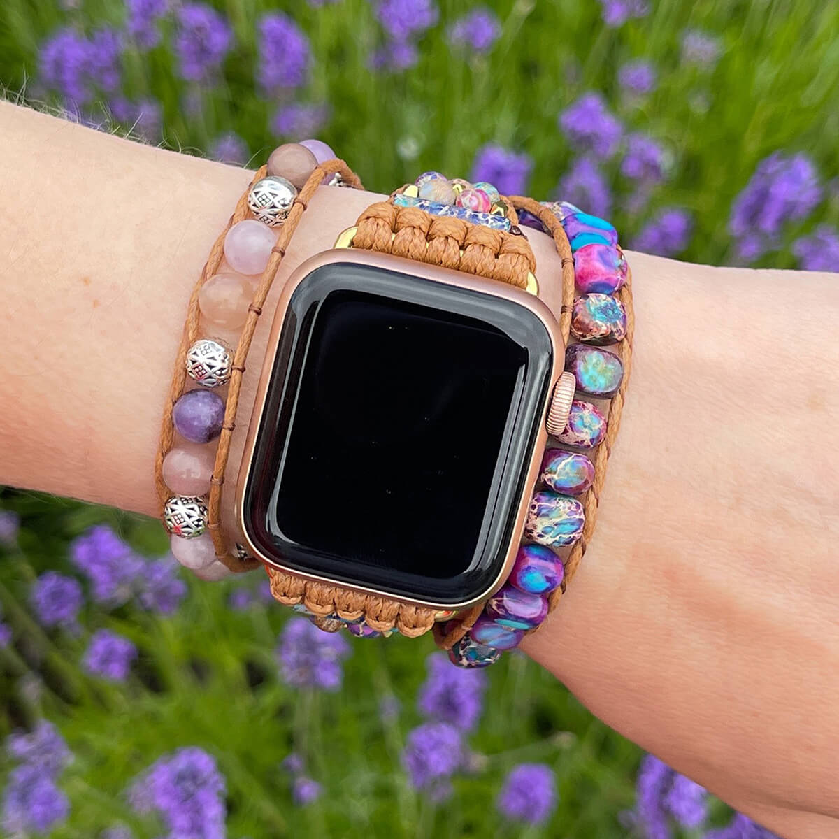 Handmade Purple Jasper Apple Watch Straps with Vegan Rope