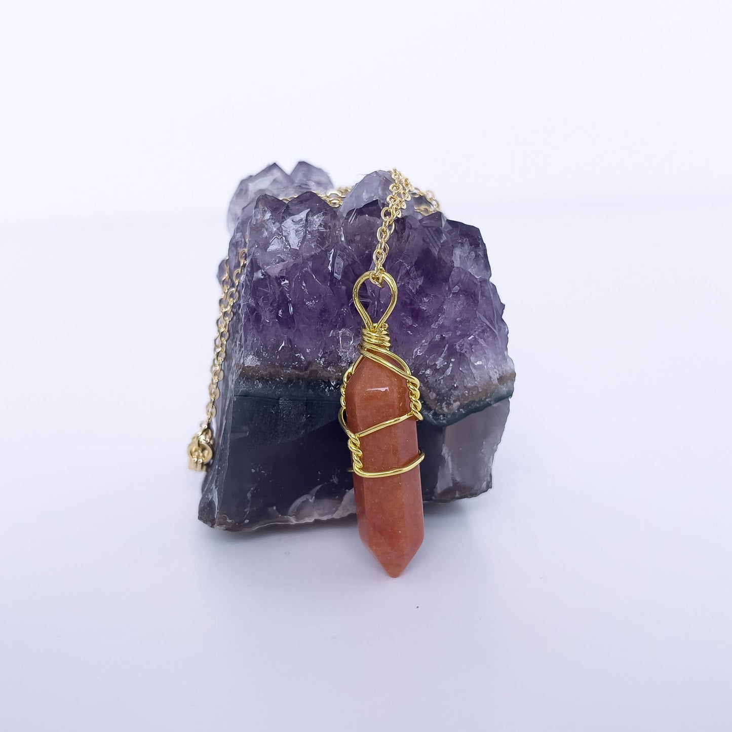 Red Aventurine Natural Healing Stone Pendant Necklace