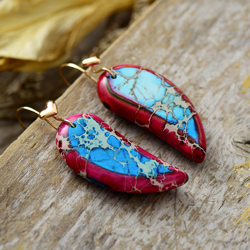 Handmade Red Imperial Jasper Heart Dangle Earrings