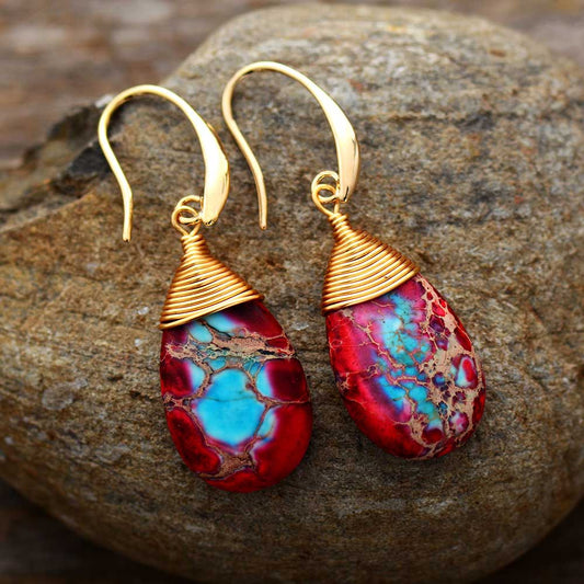 Handmade Red Imperial Jasper Teardrop Earrings