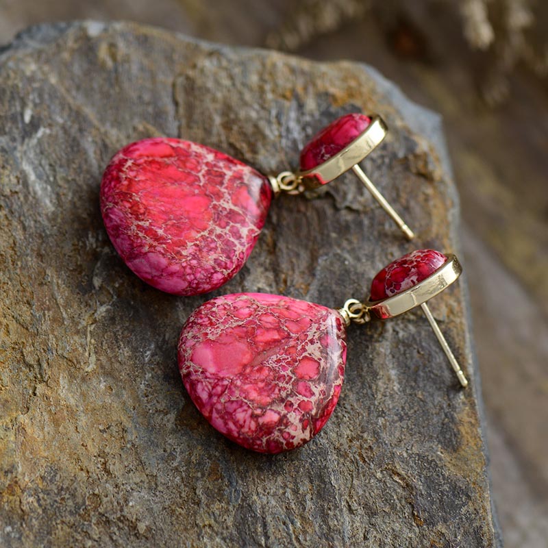Handmade Red Imperial Jasper and Gold Stud Earrings
