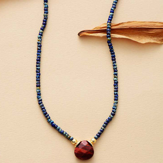Handmade Red Jasper Teardrop Pendant Choker Necklace - 17 Inches
