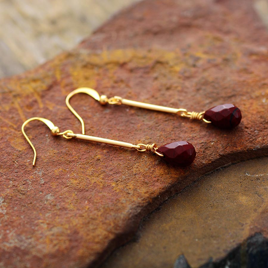 Handmade Red Jasper Gold Tone Drop Earrings