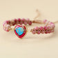 MantraChakra Rhodonite Beaded Bracelet with a Red Imperial Jasper Heart