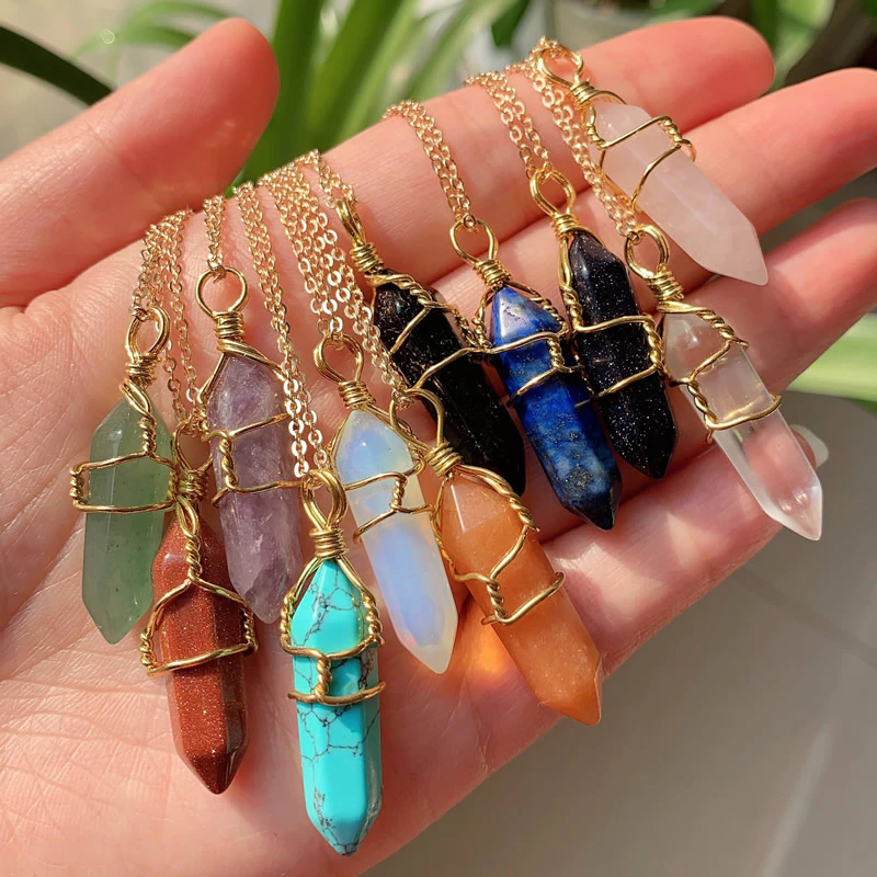 Blue healing crystal necklace deals