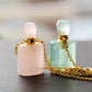 Natural Rose Quartz and Gold Chain Perfume Bottle Necklace