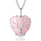Natural Rose Quartz Stone Tree of Life Wrapped Heart Necklace