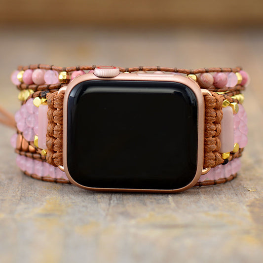 Handmade Natural Rose Quartz and Apple Watch Band 5 Wrap 38-45MM Plate