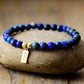 Handmade Natural Lapis Lazuli Beaded Bracelet with a Gold Plated Tag