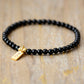 Handmade Black Onyx Beaded Bracelet with a Gold Plated Tag