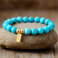 Handmade Natural Turquoise Beaded Bracelet with a Gold Plated Tag