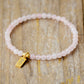 Handmade Natural Rose Quartz Beaded Bracelet with a Gold Plated Tag