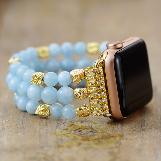 Handmade Aquamarine Beaded Apple Watch Bracelet