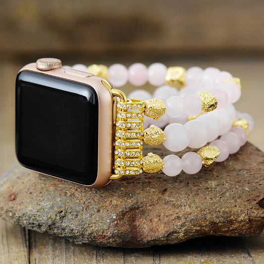 Handmade Rose Quartz Beaded Apple Watch Bracelet