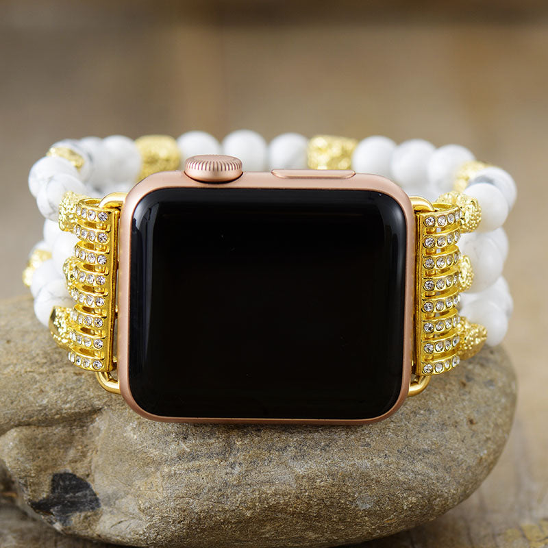 Handmade Howlite Beaded Elastic Apple Watch Bracelet