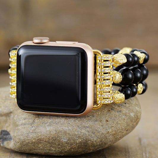Handmade Black Onyx Beaded Apple Watch Bracelet