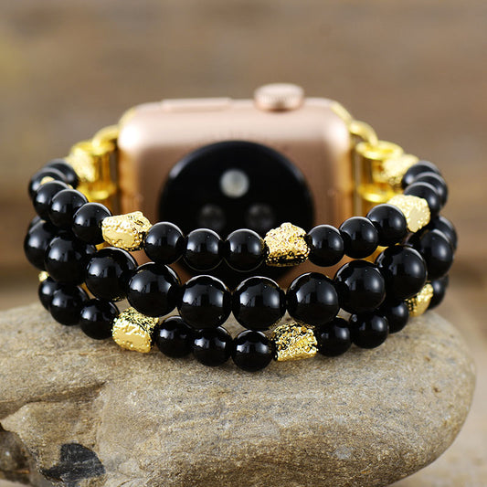 Handmade Black Onyx Beaded Apple Watch Bracelet