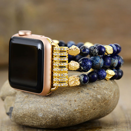 Handmade Blue Imperial Jasper Beaded Apple Watch Bracelet