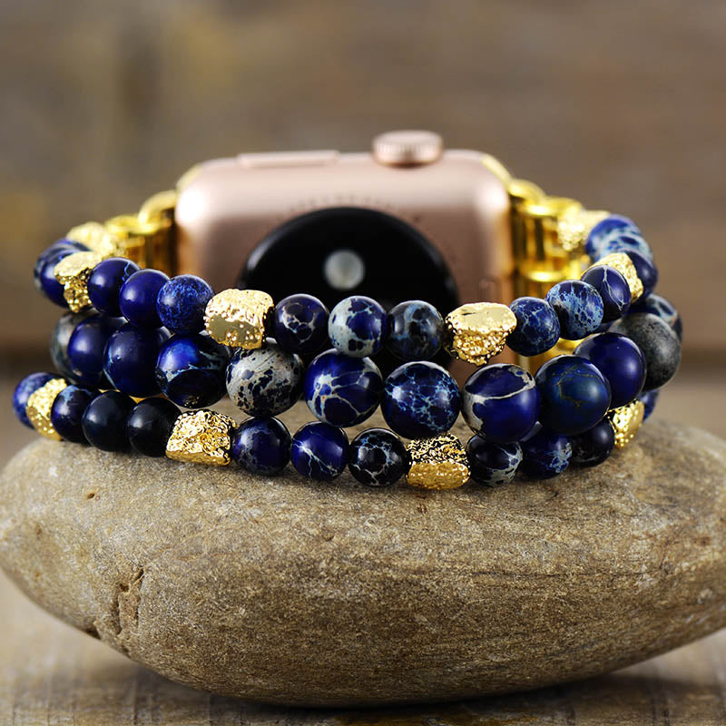 Handmade Blue Imperial Jasper Beaded Apple Watch Bracelet