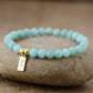 Handmade Natural Amazonite Beaded Bracelet with a Gold Plated Tag