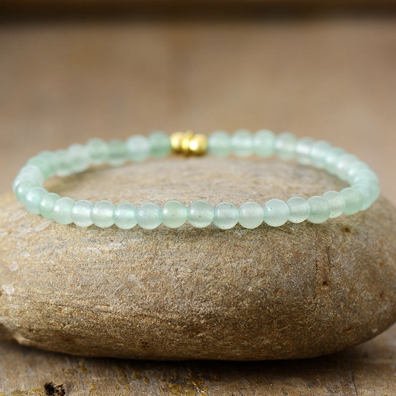 Handmade Natural Aventurine Beaded Bracelet with a Gold Plated Tag