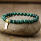 Handmade Natural Malachite Beaded Bracelet with a Gold Plated Tag