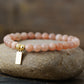 Handmade Sunstone Beaded Bracelet with a Gold Plated Tag