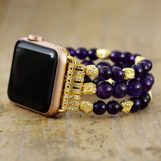 Handmade Amethyst Beaded Elastic Apple Watch Bracelet