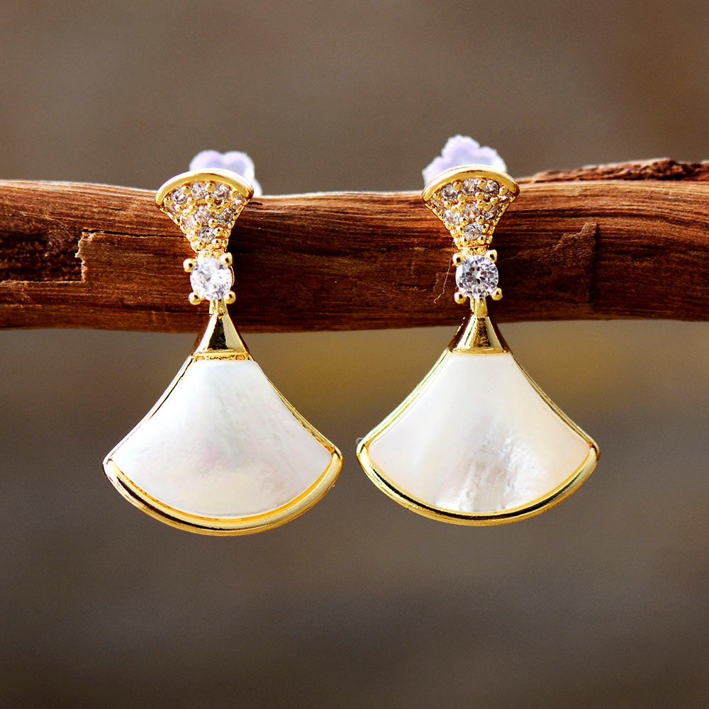 Handmade Shell Leaf and Gold Stud Earrings