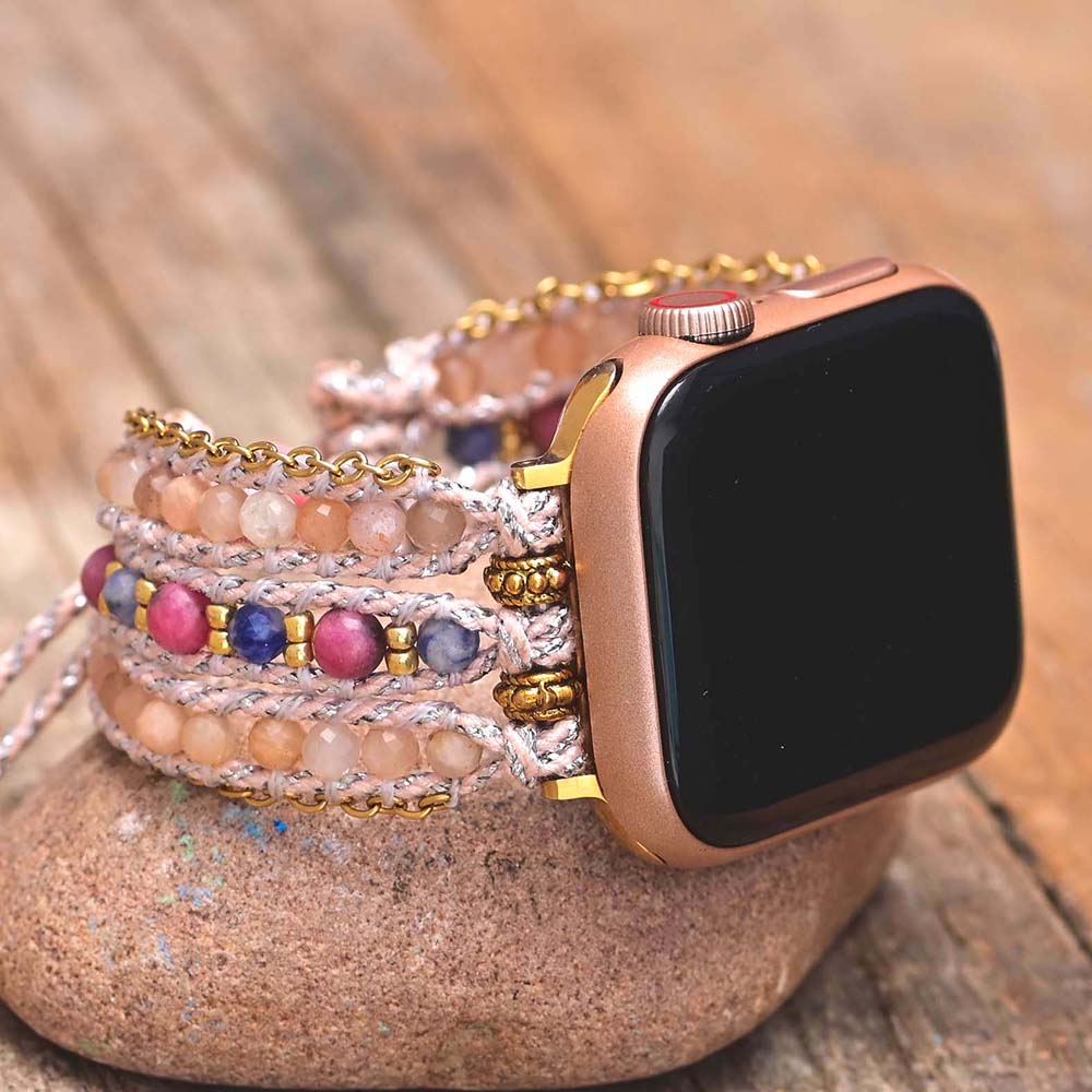 Handmade Natural Sunstone and Rhodochrosite Apple Watch Bracelet